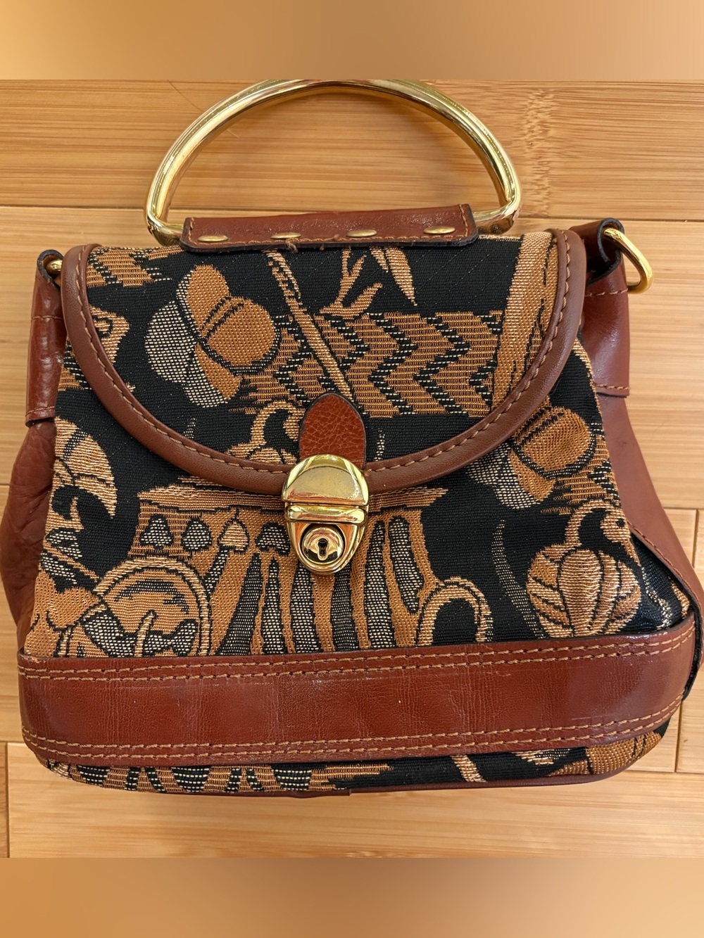 Vintage Leather and Tapestry Mini Bag